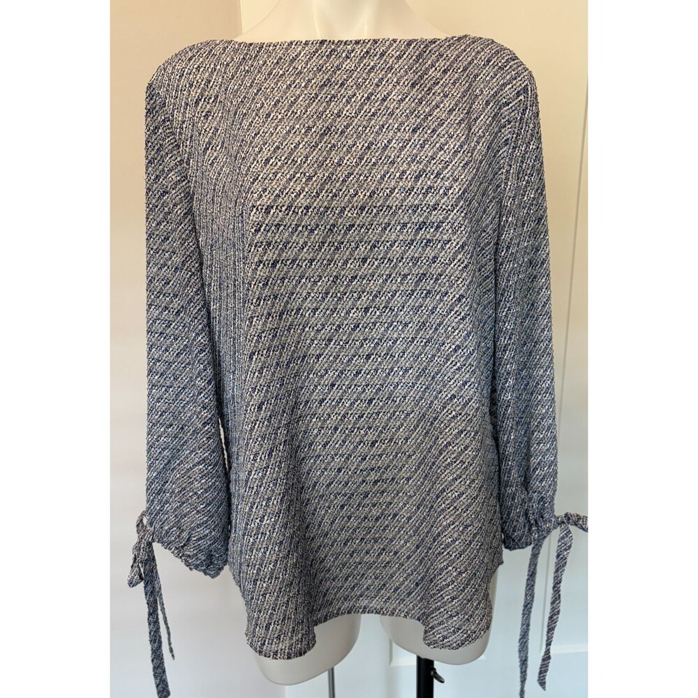 BANANA REPUBLIC Womens TOP Long Sleeve BLUE White STRIPE Ties @ Wrists Size L